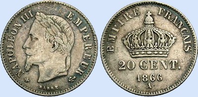 20 Centimes NAPOLEON III Tte laure Petit module